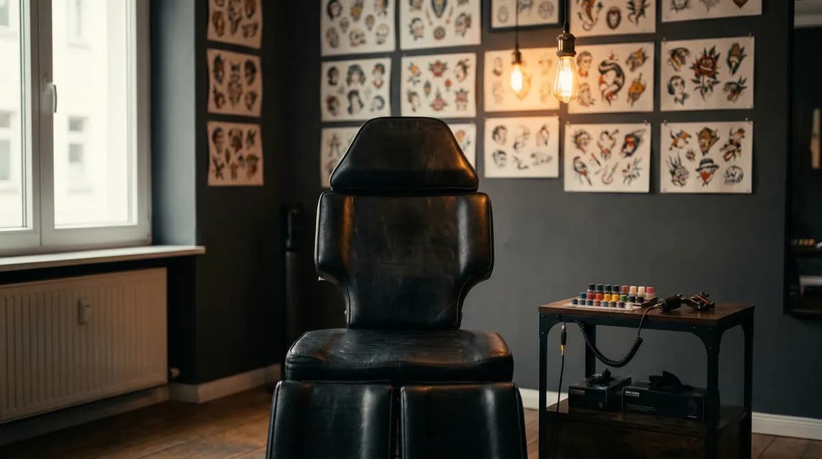 Leerer Tätowier-Stuhl im Studio — Sinnbild für ausbleibende Kunden