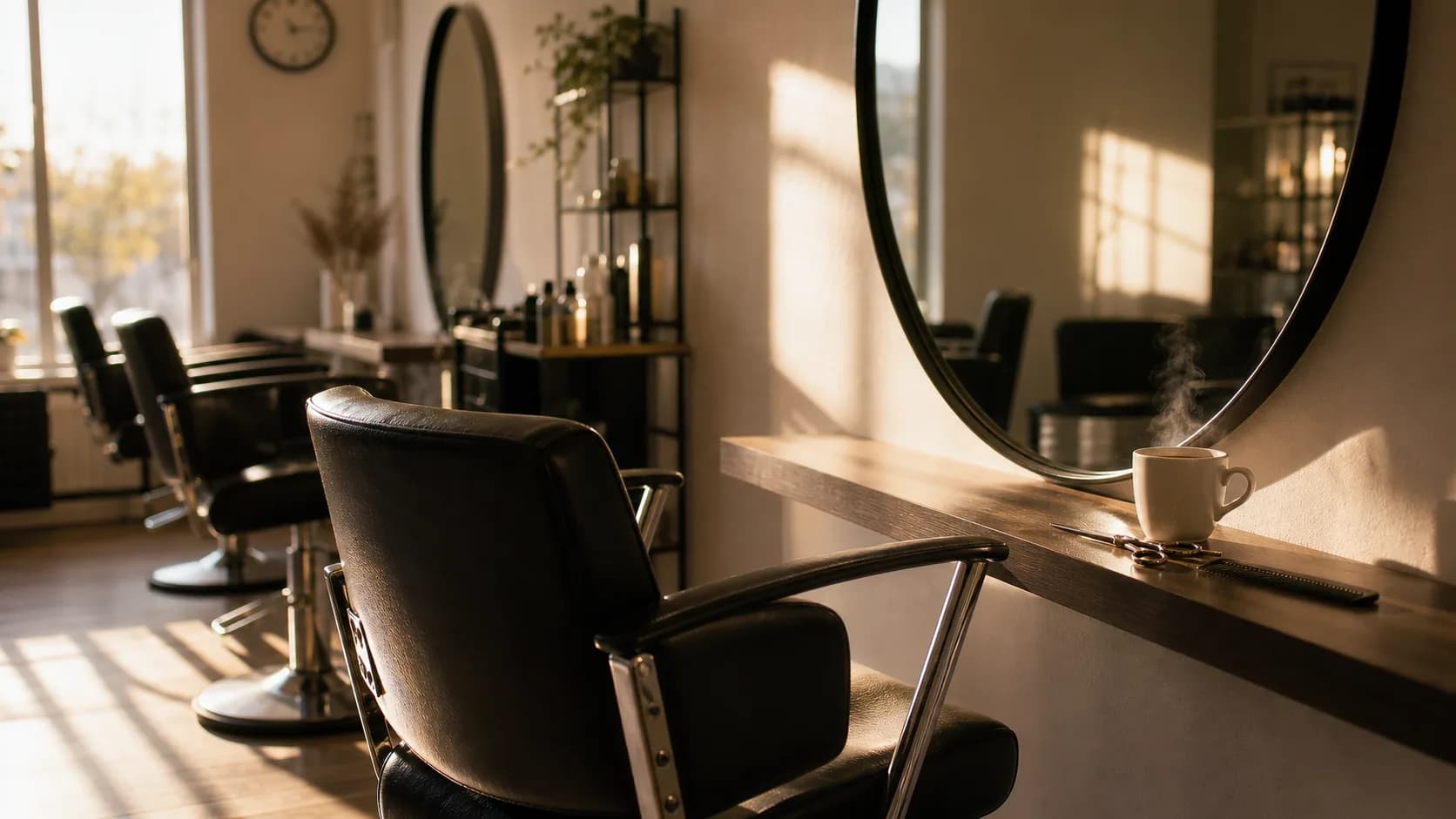 Leerer Friseurstuhl im warmen Abendlicht — Sinnbild für überfällige Stammkundinnen