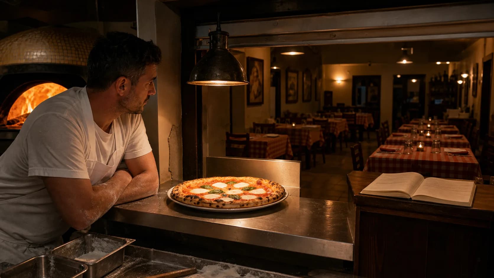 Leere Pizzeria-Gaststube am Freitagabend — Sinnbild für verlorene Stammgäste